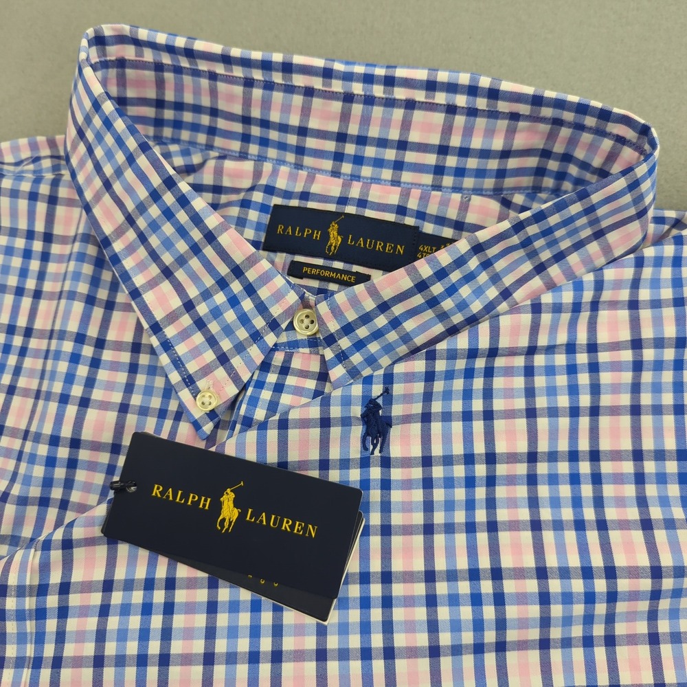 Ralph Lauren Performance Shirt Mens 4XLT Plaid Button Down Long Sleeve‎ Pony